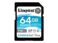 Kingston Canvas Go! Plus - Flash-muistikortti - 64 Gt - Video Class V30 / UHS-I U3 / Class10 - SDXC UHS-I SDG3/64GB