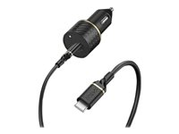 OtterBox Standard Fast Charge Car Charging Kit - Auton virtasovitin - 18 watti(a) - 3 A - PD 3.0 (24 pin USB-C) - johdossa: USB-C - musta hohto 78-52543