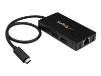 Startech USB-C-hubb med 3 portar och Gigabit Ethernet - USB-C till 3x USB-A - USB 3.0 - strömadapter medföljer - Hubb - 3 x SuperSpeed USB 3.0 + 1 x 10/100/1000 - skrivbordsmodell HB30C3A1GE