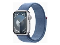 Apple Watch Series 9 (GPS) - 41 mm - hopea alumiini - älykello kanssa urheiluranneke - pehmeä kaksikerroksinen nailon - talvensininen - 64 Gt - Wi-Fi, Bluetooth, UWB - 31.9 g MR923KS/A