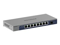 NETGEAR GS108X - Kytkin - hallitsematon - 8 x 10/100/1000 + 1 x 10 Gb:n Ethernet SFP+ (maa-satelliittiyhteys) - työpöytä, seinään asennettava GS108X-100EUS