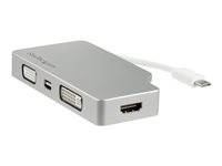 Startech 4-i-1 USB-C-videoadapter med flera portar - aluminium - 4K 30Hz - silver - Videokort - USB-C hane till HD-15 (VGA), DVI-D, HDMI, Mini DisplayPort hona - 10.5 cm - silver - stöd för 4K, aktiv CDPVGDVHDMDP