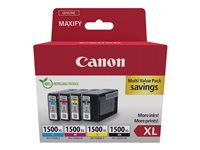 Canon PGI-1500XL BK/C/M/Y Multipack - 4 pakettia - XL - musta, keltainen, sinivihreä, magenta - alkuperäinen - mustesäiliö malleihin MAXIFY iB4050, iB4150, MB5150, MB5155, MB5350, MB5450 9182B010