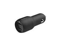 Belkin BoostCharge Dual Charger - Strömadapter för bil - 24 Watt - 4.8 A - 2 utdatakontakter (USB) - på kabel: Lightning - svart CCD001BT1MBK
