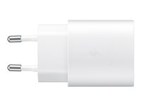 Samsung EP-TA800 - Strömadapter - 25 Watt - 3 A - SFC (USB-C) - vit - för Galaxy A20, A50, A70, A8s, M30, M40, Note10, S20, S20 5G, S20+ 5G, Z Flip, Z Flip 5G EP-TA800NWEGEU