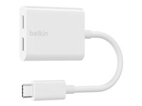 Belkin Connect Audio + Charge - USB-C - USB-C -kuuloke-/lataussovitin - 24 pin USB-C uros to 24 pin USB-C naaras - 14 m - valkoinen - USB Power Delivery (60W) F7U081BTWH
