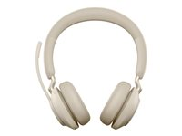 Jabra Evolve2 65 MS Stereo - Kuulokkeet + mikrofoni - korvien päällä - Bluetooth - langaton - USB-A - melua vaimentava - beige - sertifioitu Microsoft Teamsille 26599-999-998