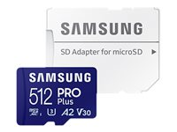 Samsung PRO Plus MB-MD512SA - Flash-muistikortti (microSDXC to SD -adapteri sisältyvä) - 512 Gt - A2 / Video Class V30 / UHS-I U3 - microSDXC UHS-I - sininen MB-MD512SA/EU