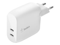 Belkin BoostCharge - Strömadapter - 40 Watt - PD 3.0, Fast Charge - 2 utdatakontakter (2 x USB-C) WCB006VFWH