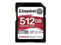 Kingston Canvas React Plus - Flash-muistikortti - 512 Gt - Video Class V60 / UHS-II U3 / Class10 - SDXC UHS-II SDR2V6/512GB