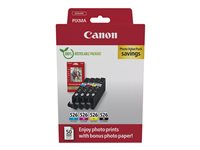 Canon CLI-526 C/M/Y/BK Photo Value Pack - 4 pakettia - 9 ml - keltainen, sinivihreä, magenta, musta - alkuperäinen - laatikko - mustesäiliö / paperisarja malleihin PIXMA iP4950, iX6550, MG5250, MG5350, MG6150, MG6250, MG8150, MG8250, MX715, MX885, MX895 4540B019