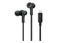 Belkin ROCKSTAR - Kuulokkeet mikrofonilla varustettu - korvansisäiset - langallinen - Lightning - melua vaimentava - musta malleihin Apple 10.5-inch iPad Pro; iPad mini 4; iPhone 7, 7 Plus, 8, 8 Plus, X, XR, XS, XS Max G3H0001BTBLK