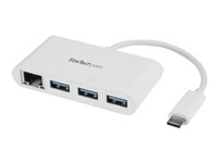 Startech USB-C-hubb med 3 portar och Gigabit Ethernet - USB-C till 3x USB-A - USB 3.0-hubb - vit - Hubb - 3 x SuperSpeed USB 3.0 + 1 x 10/100/1000 HB30C3A1GEA