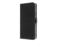 Insmat - Vikbart fodral för mobiltelefon - genuint läder, kartong+papper+aluminiumfolie, polykarbonat (PC), bomullssömmar - svart - för Honor 200 Smart 650-3306