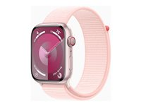 Apple Watch Series 9 (GPS + Cellular) - 45 mm - pinkki alumiini - älykello kanssa urheiluranneke - pehmeä kaksikerroksinen nailon - vaalea pinkki - 64 Gt - Wi-Fi, Bluetooth, UWB, LTE - 4G - 39 g MRMM3KS/A