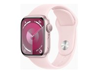 Apple Watch Series 9 (GPS) - 41 mm - pinkki alumiini - älykello kanssa urheiluranneke - fluoroelastomeeri - vaalea pinkki pannan koko: S/M - 64 Gt - Wi-Fi, Bluetooth, UWB - 31.9 g MR933KS/A