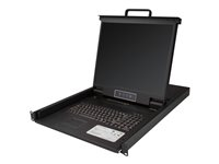 StarTech 8-ports rackmonterad KVM-konsol med 1,8 m kablar - Integrerad KVM-switch med 19-tums LCD-skärm - 1U LCD KVM-låda - OSD KVM - Hållbar 50 000 MTBF - USB + VGA-support - KVM-konsol med omkopplare för tangentbord/video/mus - 8 portar - PS/2, USB - USA - engelska (QWERTY) - 19" - kan monteras i rack - 1280 x 1024 - 250 cd/m² - 1000:1 - VGA - svart - 1U RKCONS1908K