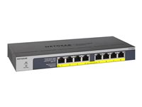 NETGEAR GS108LP - Kytkin - 8 x 10/100/1000 (PoE+) - työpöytä, telineeseen asennettava, seinään asennettava - PoE+ (60 W) - tasavirta GS108LP-100EUS