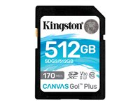 Kingston Canvas Go! Plus - Flash-muistikortti - 512 Gt - Video Class V30 / UHS-I U3 / Class10 - SDXC UHS-I SDG3/512GB