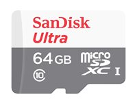 SanDisk Ultra - Flash-muistikortti (sovitin microSDHC:stä SD:hen sisältyvä) - 64 Gt - Class 10 - microSDXC UHS-I SDSQUNR-064G-GN3MA