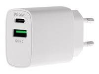 Insmat travel charger - Verkkosovitin - 20 watti(a) - 3 A - PD 3.0, QC 3.0 - 2 lähtöliittimet (USB, 24 pin USB-C) malleihin Apple 10.2-inch iPad (8. sukupolvi); 10.9-inch iPad Air (4. sukupolvi, 5th generation) 530-9200