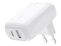Belkin BoostCharge - Strömadapter - 42 Watt - 3 A - PD 3.0 - 2 utdatakontakter (USB-C, USB) - vit WCB009VFWH