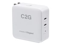 C2G - Strömadapter - dubbel - 65 watt - 3 A - Fast Charge - 2 utdatakontakter (USB-C) - vit C2G58882