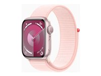 Apple Watch Series 9 (GPS) - 41 mm - pinkki alumiini - älykello kanssa urheiluranneke - pehmeä kaksikerroksinen nailon - vaalea pinkki - 64 Gt - Wi-Fi, Bluetooth, UWB - 31.9 g MR953KS/A