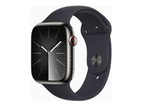 Apple Watch Series 9 (GPS + Cellular) - 45 mm - grafiitinvärinen ruostumaton teräs - älykello kanssa urheiluranneke - fluoroelastomeeri - keskiyö pannan koko: S/M - 64 Gt - Wi-Fi, Bluetooth, UWB, LTE - 4G - 51.5 g MRMV3KS/A