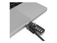 Compulocks Ledge Lock Adaptor for MacBook Pro 13" M1 & M2 with Combination Cable Lock Silve - Turvalohkon liitäntäsovitin - sekä yhdistelmäkaapelin lukko malleihin Apple MacBook Pro 13.3 in (M1, M2) UNVMBPRLDG01CL