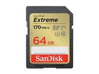 SanDisk Extreme - Flash-muistikortti - 64 Gt - Video Class V30 / UHS-I U3 / Class10 - SDXC UHS-I SDSDXV2-064G-GNCIN