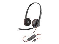 HP Poly Blackwire C3220 - Blackwire 3200 Series - headset - på örat - kabelansluten - USB-C - svart - Certifierad för Skype for Buisness, Avaya-certifierad, Cisco Jabber-certifierad 80S08A6