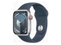 Apple Watch Series 9 (GPS + Cellular) - 41 mm - hopea alumiini - älykello kanssa urheiluranneke - fluoroelastomeeri - myrskynsininen pannan koko: M/L - 64 Gt - Wi-Fi, Bluetooth, UWB, LTE - 4G - 32.1 g MRHW3KS/A
