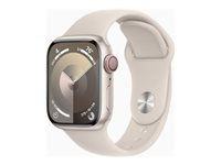 Apple Watch Series 9 (GPS + Cellular) - 41 mm - alumiini tähtitaivas - älykello kanssa urheiluranneke - fluoroelastomeeri - tähtivalo pannan koko: S/M - 64 Gt - Wi-Fi, Bluetooth, UWB, LTE - 4G - 32.1 g MRHN3KS/A