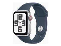 Apple Watch SE (GPS + Cellular) - 2. sukupolvi - 40 mm - hopea - älykello kanssa urheiluranneke - fluoroelastomeeri - myrskynsininen pannan koko: M/L - 32 Gt - Wi-Fi, Bluetooth, LTE - 4G - 27.8 g MRGM3KS/A