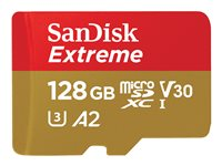 SanDisk Extreme - Flash-muistikortti - 128 Gt - A2 / Video Class V30 / UHS-I U3 / Class10 - microSDXC UHS-I SDSQXAA-128G-GN6GN