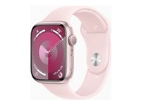Apple Watch Series 9 (GPS) - 45 mm - pinkki alumiini - älykello kanssa urheiluranneke - fluoroelastomeeri - vaalea pinkki pannan koko: M/L - 64 Gt - Wi-Fi, Bluetooth, UWB - 38.7 g MR9H3KS/A