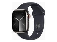 Apple Watch Series 9 (GPS + Cellular) - 41 mm - grafiitinvärinen ruostumaton teräs - älykello kanssa urheiluranneke - fluoroelastomeeri - keskiyö pannan koko: M/L - 64 Gt - Wi-Fi, Bluetooth, UWB, LTE - 4G - 42.3 g MRJ93KS/A