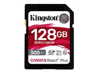 Kingston Canvas React Plus - Flash-muistikortti - 128 Gt - Video Class V90 / UHS-II U3 / Class10 - SDXC UHS-II SDR2/128GB