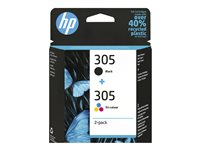 HP 305 - 2 pakettia - musta, väri (sinivihreä, sinipunainen, keltainen) - alkuperäinen - kuplapakkaus - mustepatruuna malleihin Deskjet 23XX, 27XX, 28XX, 41XX, 42XX; DeskJet Plus 41XX; ENVY 60XX, 64XX; ENVY Pro 64XX 6ZD17AE#301