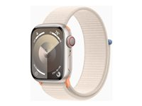 Apple Watch Series 9 (GPS + Cellular) - 41 mm - alumiini tähtitaivas - älykello kanssa urheiluranneke - pehmeä kaksikerroksinen nailon - tähtivalo - 64 Gt - Wi-Fi, Bluetooth, UWB, LTE - 4G - 32.1 g MRHQ3KS/A