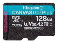 Kingston Canvas Go! Plus - Flash-muistikortti - 128 Gt - A2 / Video Class V30 / UHS-I U3 / Class10 - microSDXC UHS-I SDCG3/128GBSP