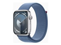 Apple Watch Series 9 (GPS) - 45 mm - hopea alumiini - älykello kanssa urheiluranneke - pehmeä kaksikerroksinen nailon - talvensininen - 64 Gt - Wi-Fi, Bluetooth, UWB - 38.7 g MR9F3KS/A
