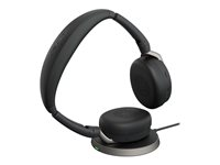 Jabra Evolve2 65 Flex UC Stereo - Kuulokkeet + mikrofoni - korvien päällä - Bluetooth - langaton - aktiivinen melunpoisto - USB-A - musta - sekä langaton latausalusta - optimoitu UC:lle 26699-989-989