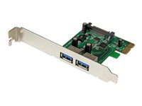 Startech PCI Express (PCIe) SuperSpeed USB 3.0-kortadapter med 2 portar och UASP ? SATA-ström - USB-adapter - PCI Express x1 - USB 3.0 x 2 - för P/N: CFASTRWU3, ST3300GU3B, ST4300U3C1, ST4300U3C1B, ST7300U3M, ST7300USBME, USB3S2ESATA3 PEXUSB3S24