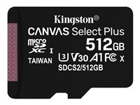 Kingston Canvas Select Plus - Flash-muistikortti - 512 Gt - A1 / Video Class V30 / UHS Class 3 / Class10 - SDXC UHS-I SDCS2/512GBSP