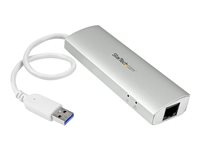 Startech Bärbar USB 3.0-hubb med 3 portar plus Gigabit Ethernet - inbyggd kabel - Hubb - 3 x SuperSpeed USB 3.0 + 1 x 10/100/1000 ST3300G3UA