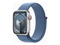 Apple Watch Series 9 (GPS + Cellular) - 41 mm - hopea alumiini - älykello kanssa urheiluranneke - pehmeä kaksikerroksinen nailon - talvensininen - 64 Gt - Wi-Fi, Bluetooth, UWB, LTE - 4G - 32.1 g MRHX3KS/A