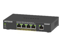 NETGEAR GS305Pv2 - Kytkin - hallitsematon - 5 x 10/100/1000 (4 PoE) - työpöytä, seinään asennettava - PoE+ (63 W) - tasavirta GS305P-200PES